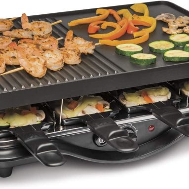 Hamilton Beach Electric Indoor Raclette Table Grill, 200 sq. in. Nonstick  Griddle Serves up to 8 People for Parties and Family Fun, Includes 8  Warming